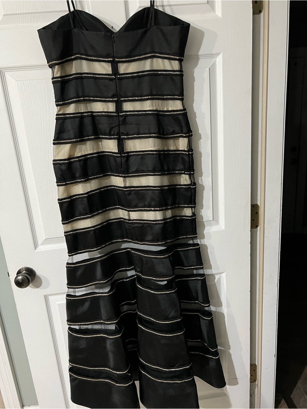 Terani Couture Black and Cream Strapless Tiered Evening Gown